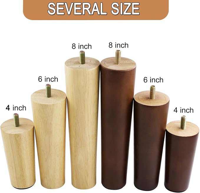 Yaliuliu 6 Inches Round Solid Wood Furniture Legs Set of 4, TV Stand, Ottoman - Image 8