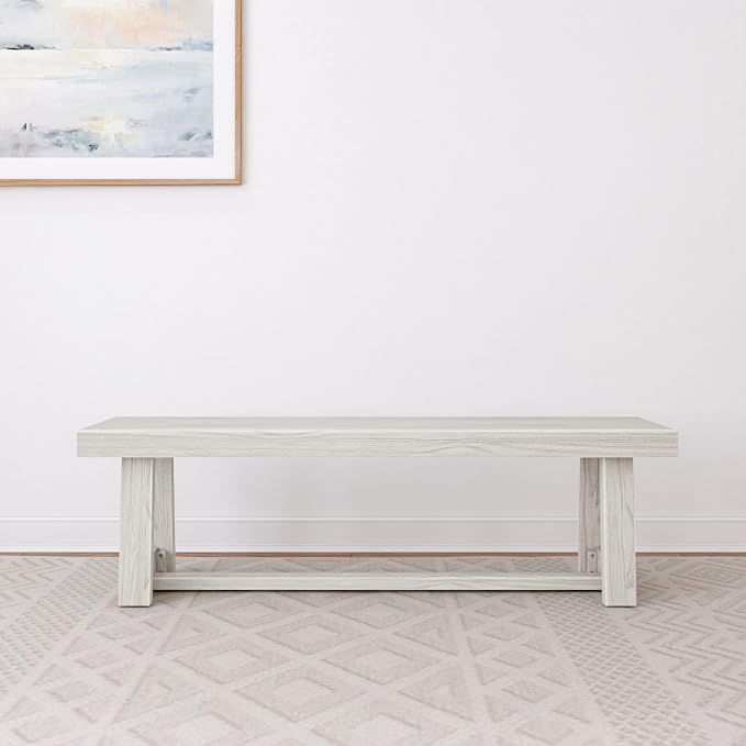 Plank+Beam 60 Inch Farmhouse Dining Bench, Solid Wood Entryway Bench, Wooden - Image 2