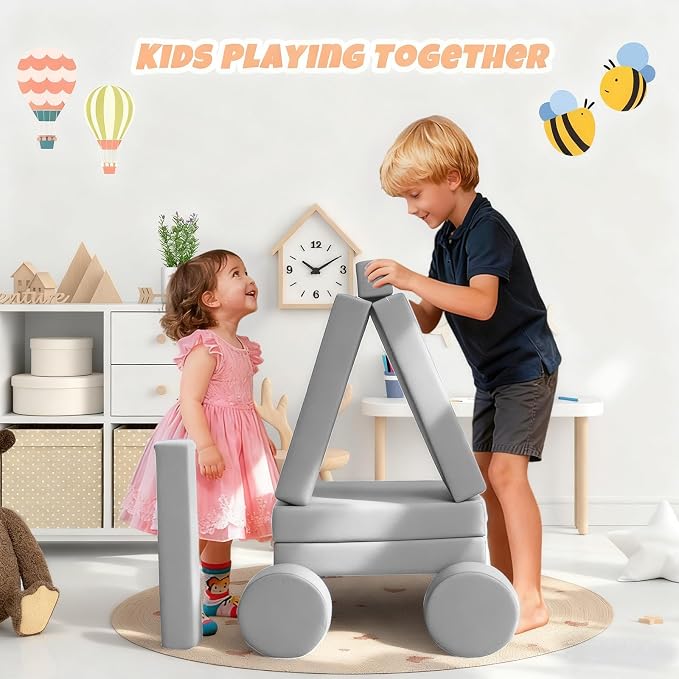 12 Pcs Modular Kids Play Sofa Convertible Foam Floor Mat and Play Fortress - Image 3