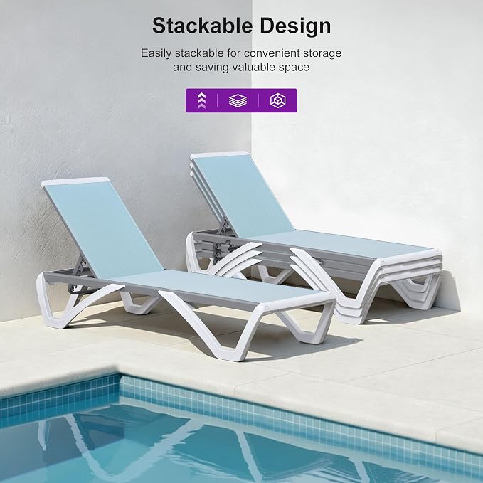 PURPLE LEAF Patio Chaise Lounge Chair Set Outside Aluminum Plastic Stackable - Image 4