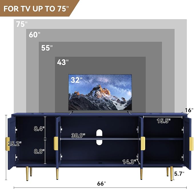 ARTPOWER TV Stand with Storage, Under TV Cabinet with Glass Door, TV Console - Image 2
