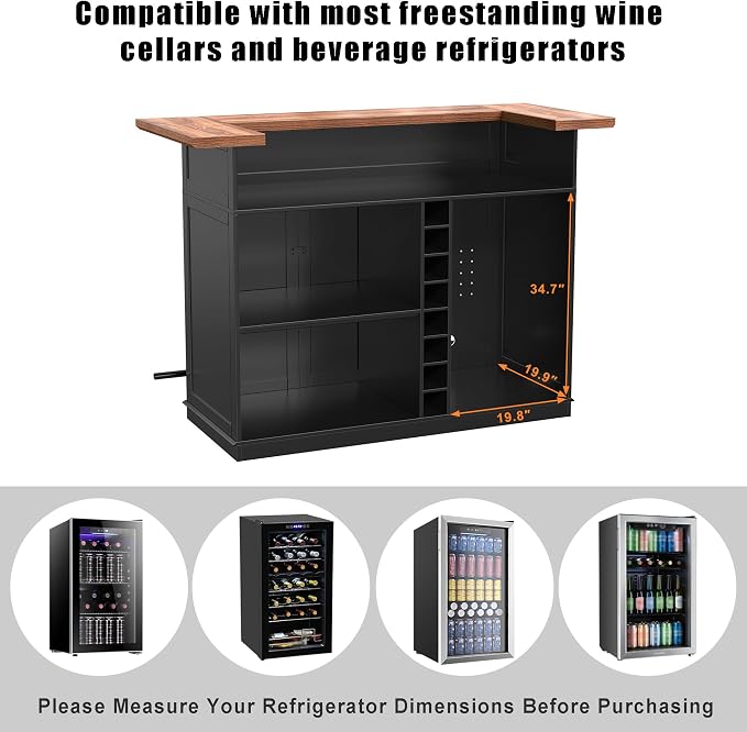 GDLF Home Bar Unit with Fridge Space, U-Shape Liquor Wine Cabinet, 63.1" Mini - Image 6