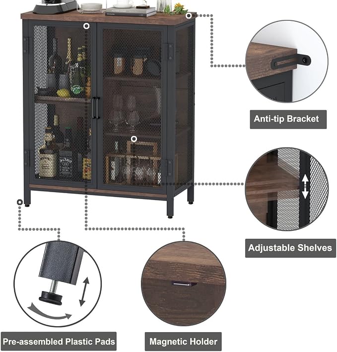 BON AUGURE Coffee Bar Cabinet for Liquor, Small Storage Cabinet for Home Kitchen - Image 3