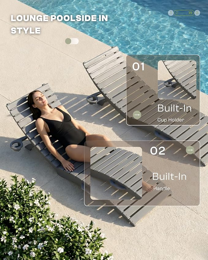 Folding HDPE Pool Lounge Chairs Set of 6, Pre-Assembled Outdoor Chaise Lounge - Image 5
