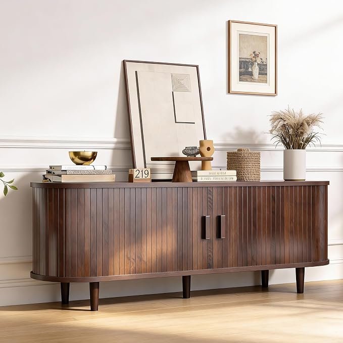 58" Mid Century Modern TV Stand, Wood TV Consoles - Image 8