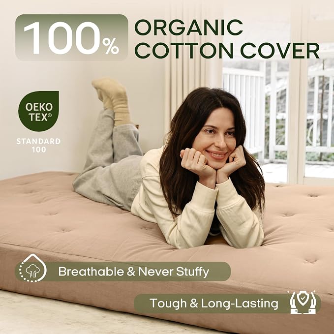 ZonLi Japanese Floor Futon Mattress Twin Size 39"x 75", 100% Cotton Cover 6'' - Image 3