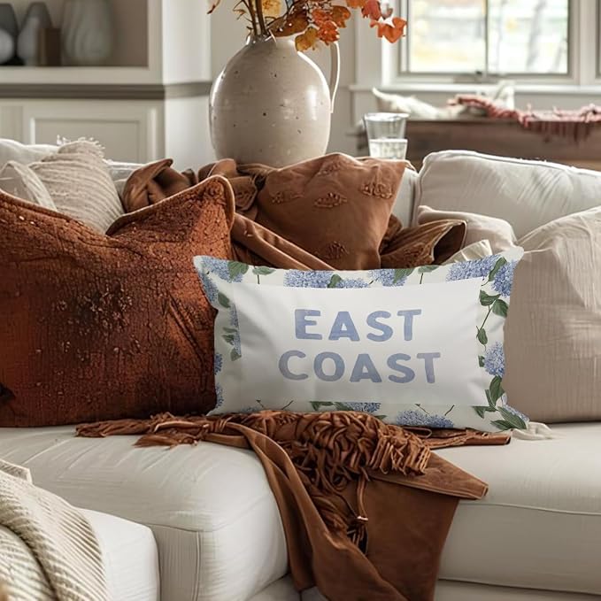 Coastal Decor, Hydrangea Floral East Coast Throw Pillow Lumbar Gifts - Image 2