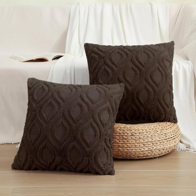 decorUhome Throw Pillow Covers 16x16 Inch Set of 2, Soft Plush Faux Wool Dark - Image 7