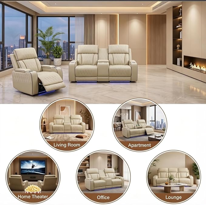 Power Recliner Sofa Set with LED Lights, Includes a Manual Recliner 1 Seat and - Image 5