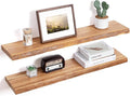 Floating Shelves for Wall Decor, Rustic Solid Elm Wood Live Edge Floating by FLYJOE