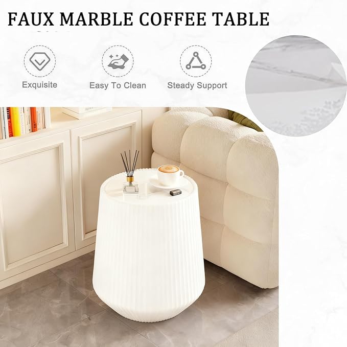 19.68" Round Marble End Table, Modern Cup Shaped Side Table - Image 7