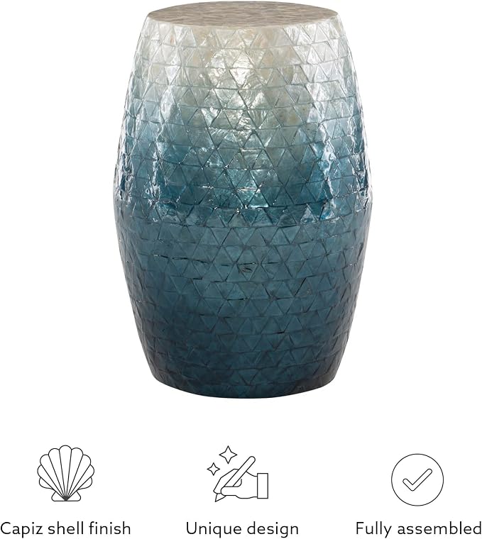 Tylin Ivory and Blue Capiz Ombre Drum Accent Table - Image 10