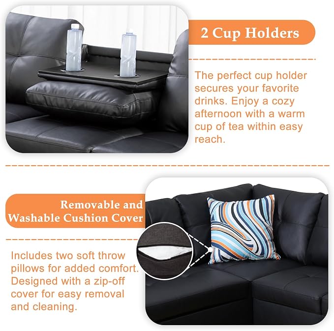 Wakefit Sectional Sofa Couch, Modern 4-Seaters Living Room Furniture Sets - Image 6