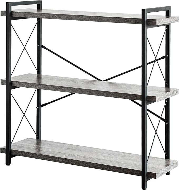 HCHQHS Bookshelf, 3-Tier Industrial Bookcase, Rustic Open Book Shelf, by HCHQHS