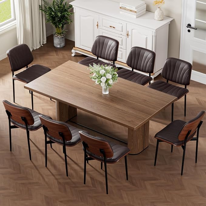 REONEY Dining Chairs Set of 8, Mid-Century Modern Upholstered PU Leather Chairs by REONEY