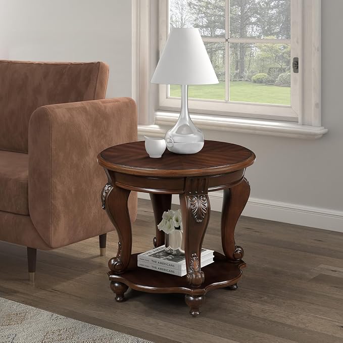 Round End Table for Living Room, Solid Wood Sofa Side Table - Image 6
