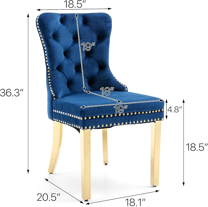 KCC Velvet Dining Chairs Set of 4, Upholstered High-end Tufted Dining Chair - Image 3