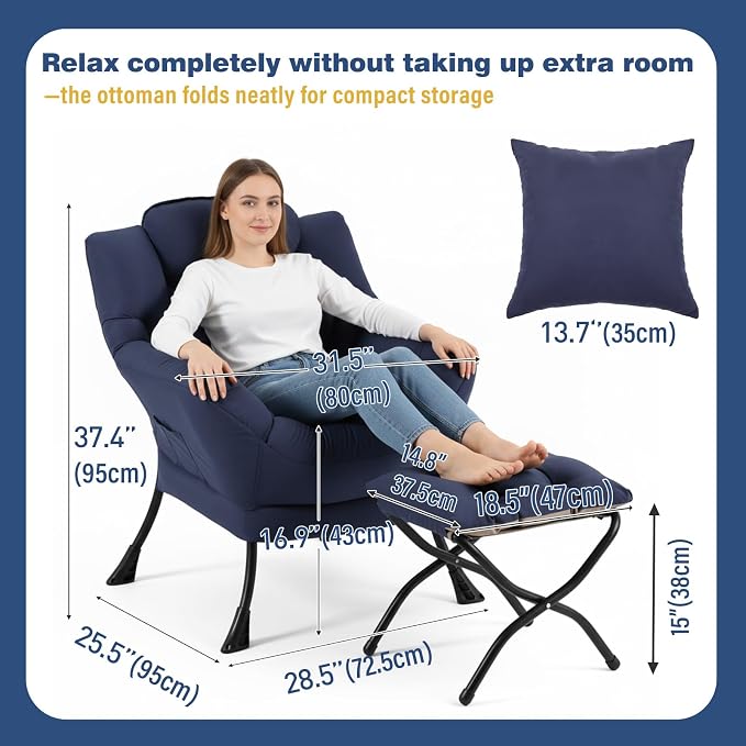 Lazy Chair with Ottoman, Large Accent Chair with Ottoman and a Throw Pillow - Image 2