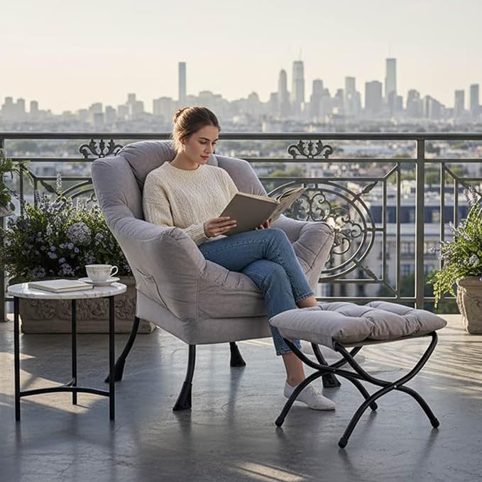 Tiita Modern Lazy Chair with Ottoman, Large Accent Armchair, Leisure Sofa - Image 2