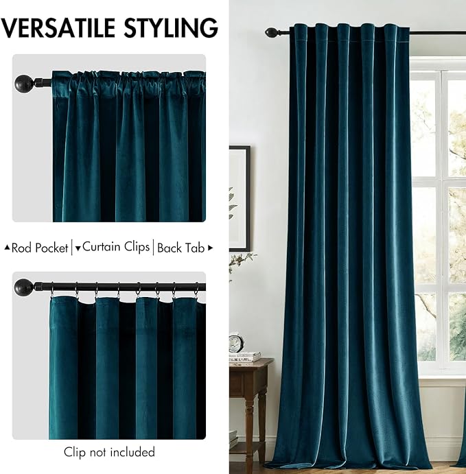 MIULEE Blue Velvet Curtains 90 inches 2 Panels - Image 2