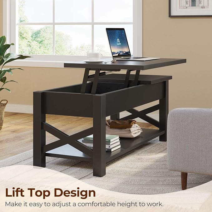 Rolanstar Coffee Table 47.2", 2 Way Lift Top Farmhouse Center Table - Image 2
