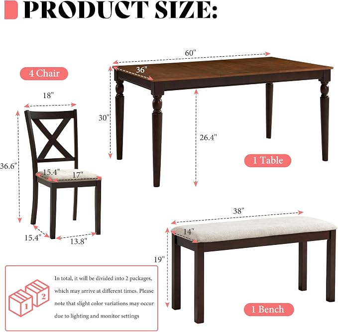 AMERLIFE 6-Piece Farmhouse Dining Table Set - Image 2