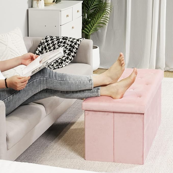 B FSOBEIIALEO Folding Storage Ottoman, Long Ottomans Shoes Bench, Velvet - Image 5