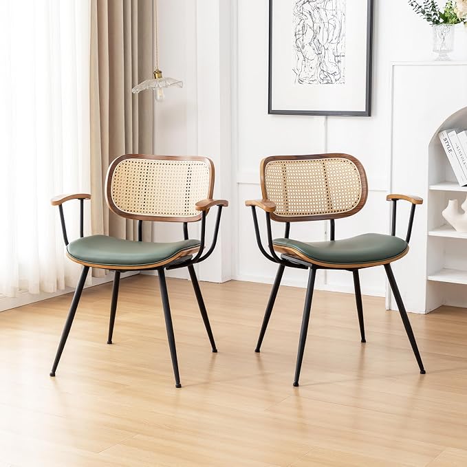 Rattan Dining Room Chairs Set of 2, Mid Century Modern Kitchen Side Chairs - Image 7