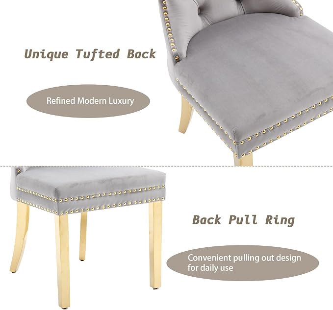 KCC Velvet Dining Chairs Set of 2, Upholstered High-end Tufted Dining Chair - Image 6