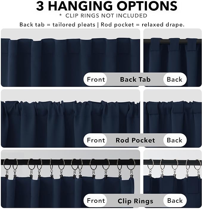 Deconovo Blackout Curtains, Thermal Insulated, W38 x L63 2 Panels, Back Tab - Image 2
