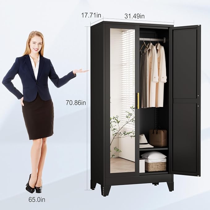 71" Metal Armoire Wardrobe Closet, Steel Clothing Storage Cabinet - Image 2