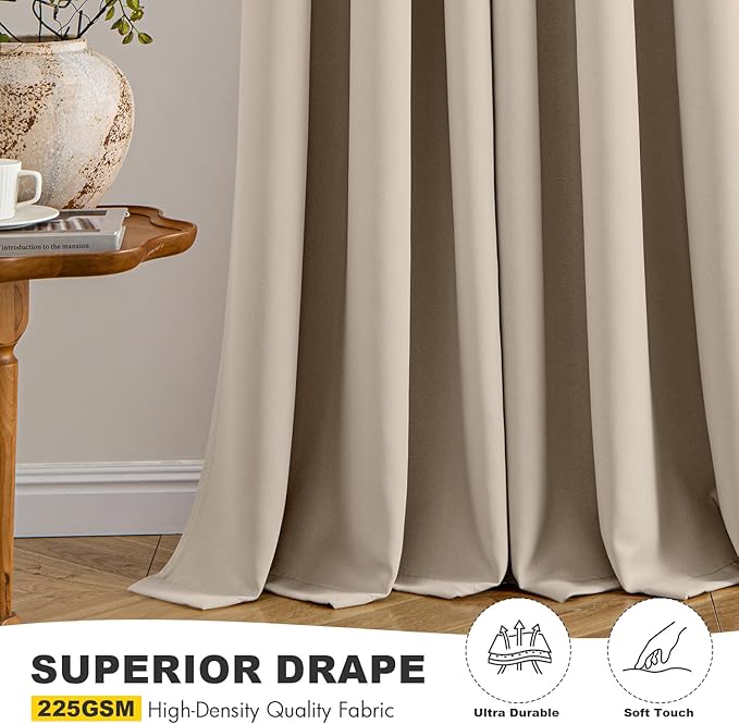 MIULEE Taupe Blackout Curtains for Bedroom Living Room 84 Inches Long 2 Panels - Image 5
