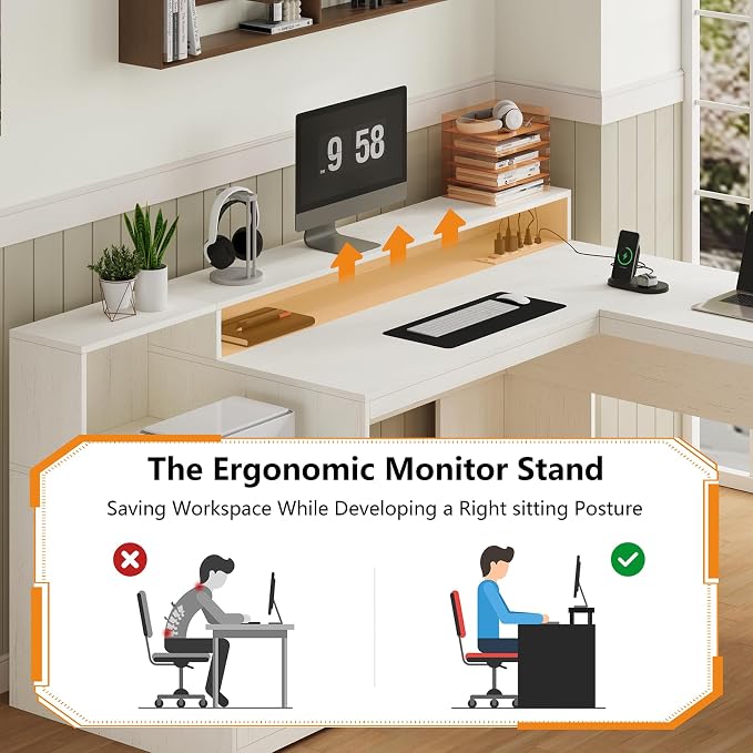 YOMILUVE 63" Farmhouse L Shaped Executive Desk - Image 7