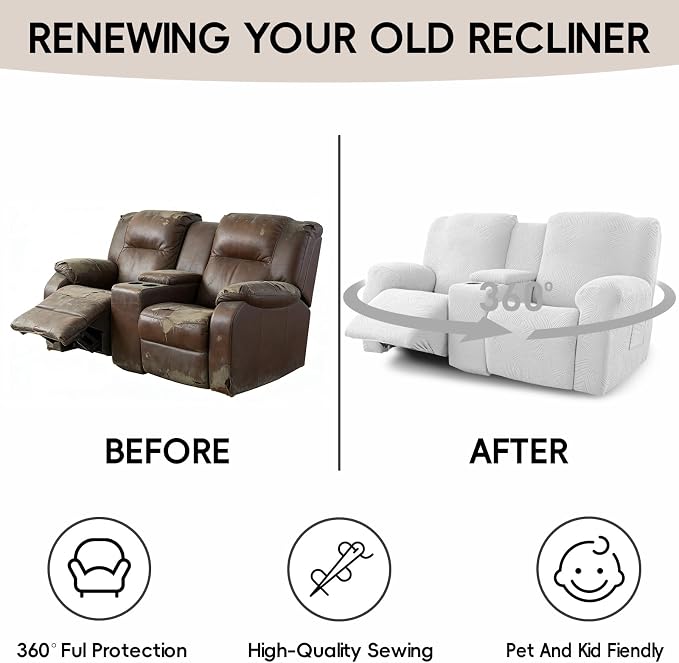 Recliner Loveseat Covers with Console, 6-Piece Stretch Geometric Strokes - Image 6
