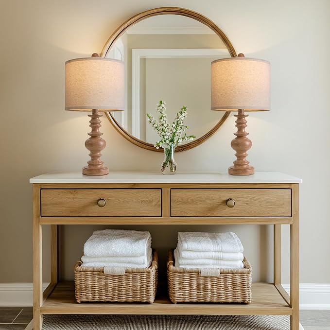 BOBOMOMO 20" Rustic Bedside Lamps Set of 2- Vintage Resin Table Lamps - Image 7