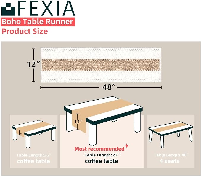 FEXIA Boho Table Runner for Thanksgiving Home Decor 48 Inches Long Farmhouse - Image 2
