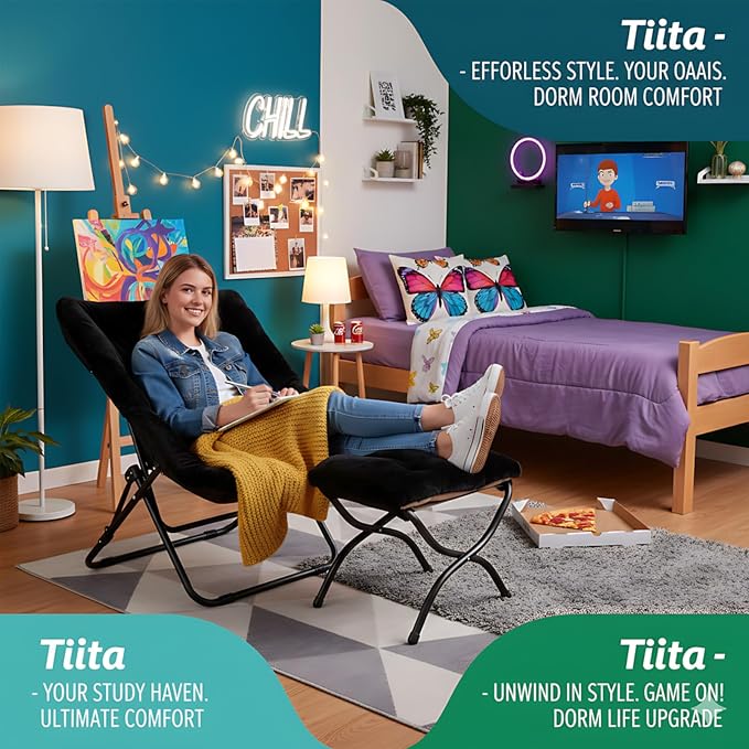 Tiita Folded Chair with Ottoman, Soft Faux Fur Oversized Folding Accent Chair - Image 8