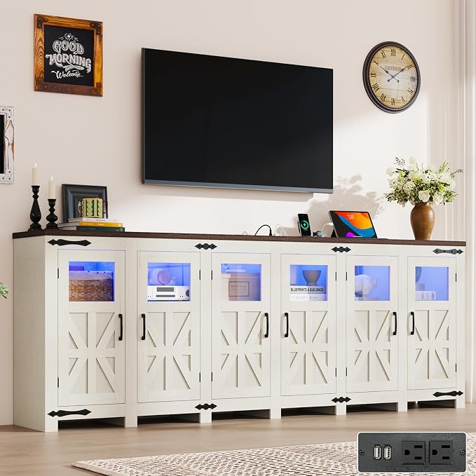 95.3" Large LED Farmhouse TV Stand by chartustriable