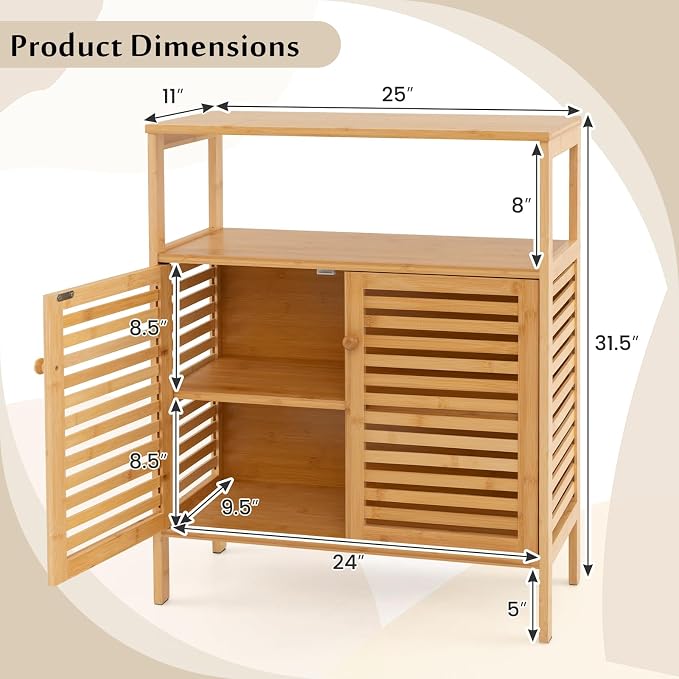 Giantex Storage Cabinet, Bamboo Bathroom Floor Cabinet - Image 3