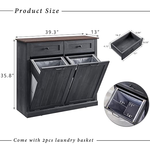 IFGET Double Tilt Out Trash Cabinet, 20 Gallon Farmhouse Laundry Hamper Cabinet - Image 2