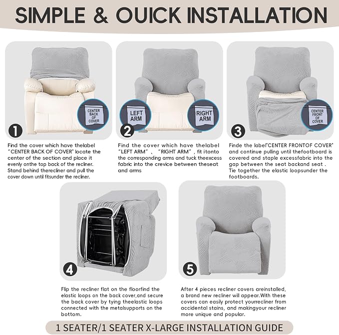 Recliner Chair Covers, 4-Piece Stretch Geometric Strokes Jacquard Reclining - Image 8