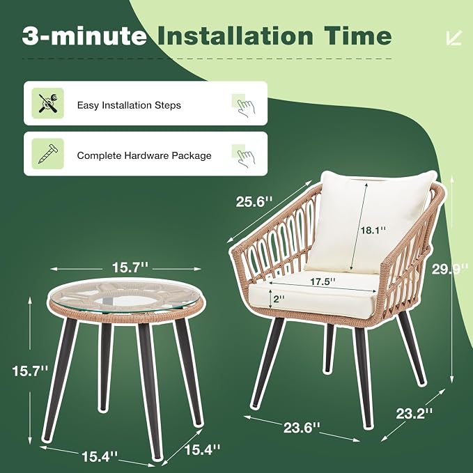 ECOTOUGE 6-Piece Wicker Patio Bistro Set, Outdoor Rattan Dining Set - Image 6