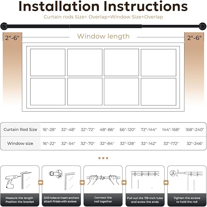 Zeerobee Curtain Rods for Windows 32 to 48, 1 Inch Industrial Wrap Around - Image 6
