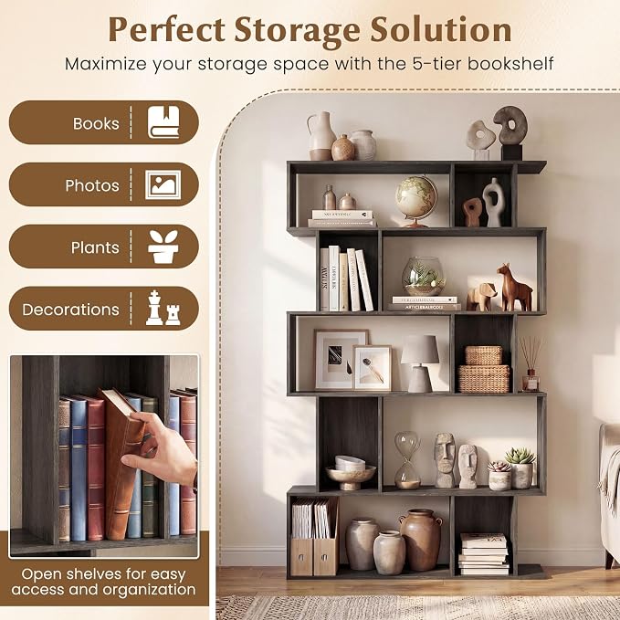 Giantex 5-Tier Bookshelf, 10-Cube Geometric Book Case - Image 4