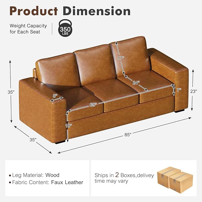 ABCASA Loveseat Set of 2, Living Room Furniture Set, Oversized Faxu Leather Sofa - Image 2