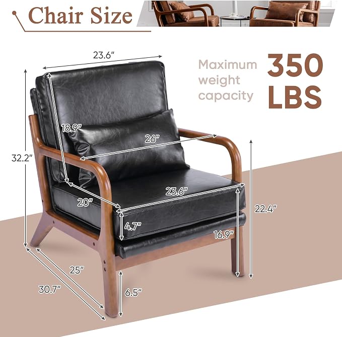 Deolme Mid Century Modern Accent Chair Living Room- Comfy Solid Wood Arm Chair - Image 2