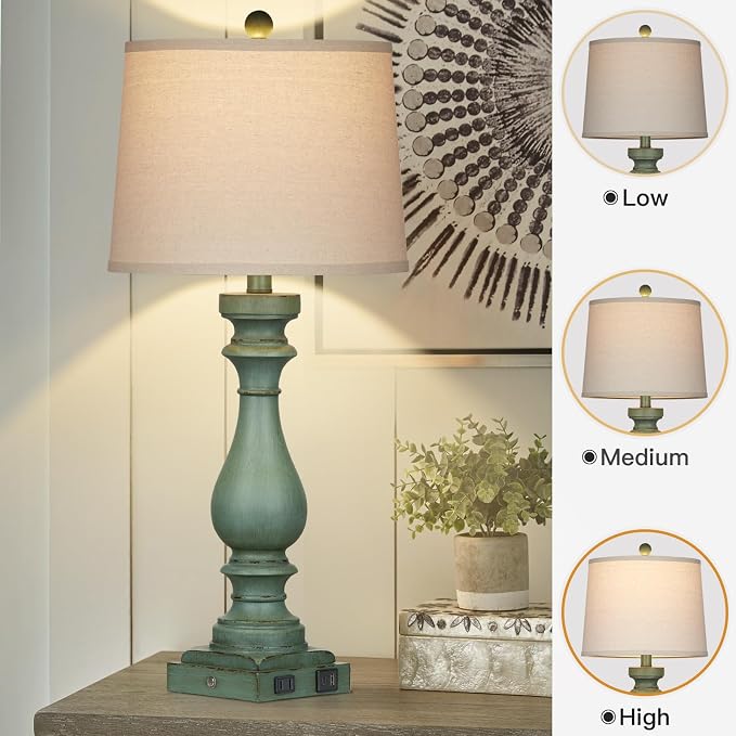 Cinkeda 29" Tall Table Lamp for Living Room Set of 2, Vintage Bedside - Image 4