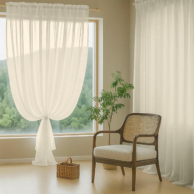 Cream Sheer Curtains 84 Inches Long 2 Panels, Elegant Airy Transparent Light - Image 8