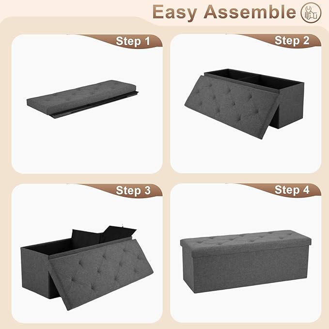 30 inch Storage Ottoman Bench, 30 inch Folding Storage Bench Ottoman, - Image 6