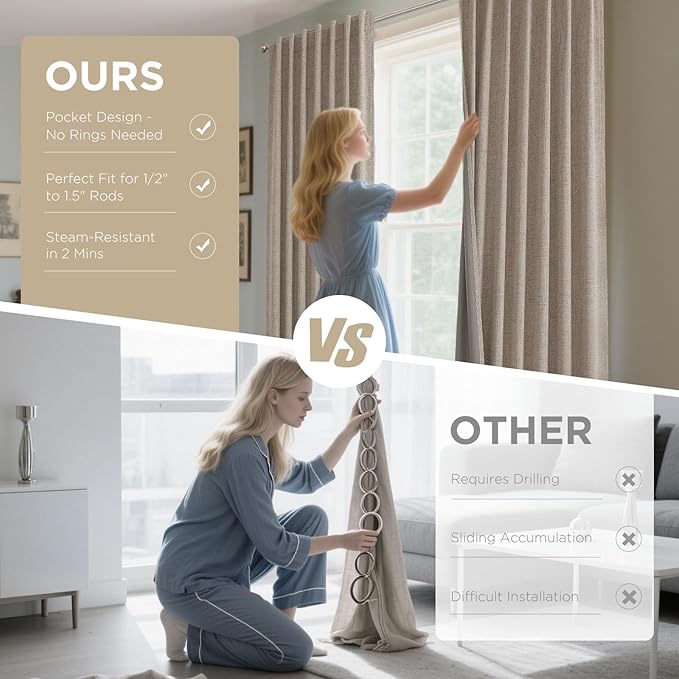 Joydeco 100% Blackout Curtains for Bedroom，Natural Linen Curtains, Thermal - Image 7